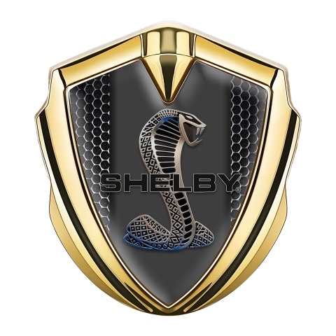 Ford Shelby Seitenflugel Emblem Aufkleber Goldtonfarbe mit Perforierter Stahl Effekt und Kobra Logo