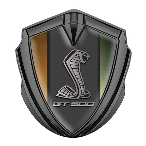 Ford Shelby Emblem Abzeichen Graphit Tonfarbe mit Braunlich grune Halften und Gt 500 Logo