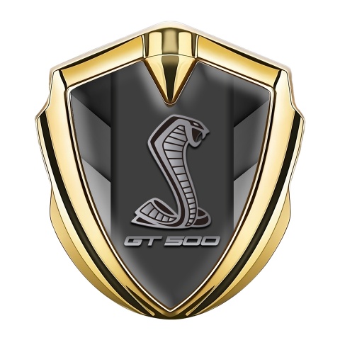 Ford Shelby Emblem Abzeichen selbstklebend Goldtonfarbe mit Grau V Form und GT 500 Motiv