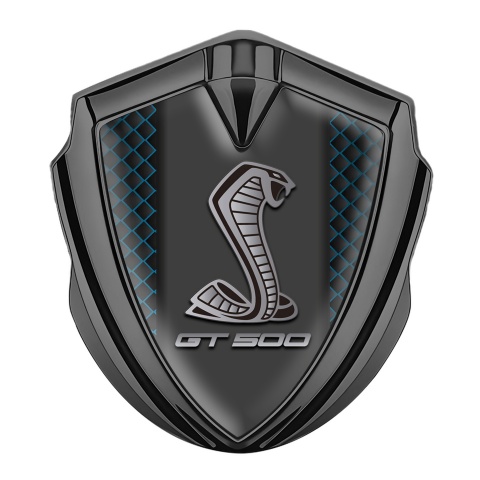 Ford Shelby Selbstklebendes Metallaufkleber Emblem Graphit Tonfarbe mit Blau Netz Basis und GT 500 Logo