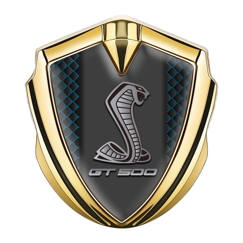 Ford Shelby Selbstklebendes Metallaufkleber Emblem Goldtonfarbe mit Blau Netz Basis und GT 500 Logo