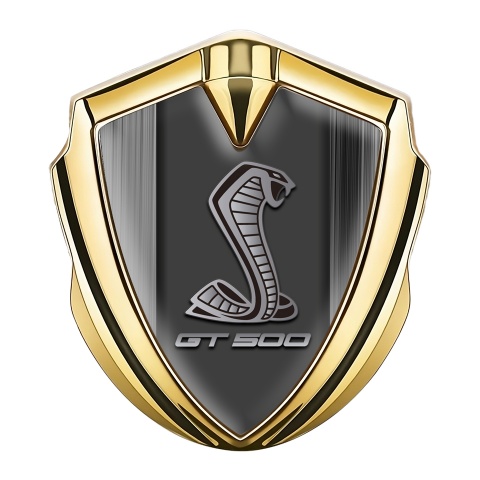 Ford Shelby Emblem Abzeichen Goldtonfarbe mit Graue Kratzer Effekt Basis und GT 500 Logo