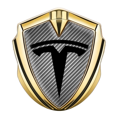Tesla Abzeichen selbstklebend Goldtonfarbe Grau Carbon mit Grosses Logo