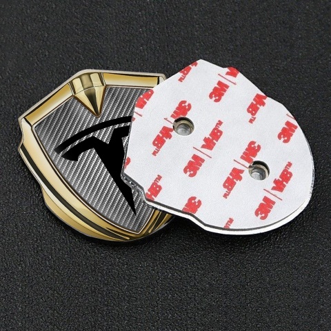 Tesla Abzeichen selbstklebend Goldtonfarbe Grau Carbon mit Grosses Logo