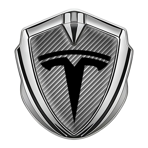 Tesla Abzeichen selbstklebend Silbertonfarbe Grau Carbon mit Grosses Logo