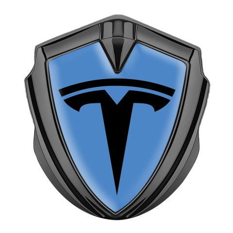 Tesla Emblem Auto Zeichen Graphit Tonfarbe Blau Fundament mit Grosses Logo Stil