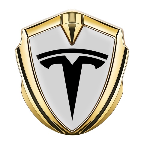 Tesla Emblem Aufkleber Autozubehor Goldtonfarbe Grau Basis mit Grosses Logo
