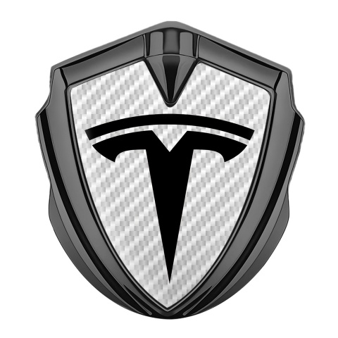 Tesla Emblem Logo Schriftzug Aufkleber Graphit Tonfarbe Weiss Carbon mit Grosses Logo
