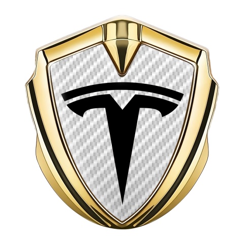 Tesla Emblem Logo Schriftzug Aufkleber Goldtonfarbe Weiss Carbon mit Grosses Logo