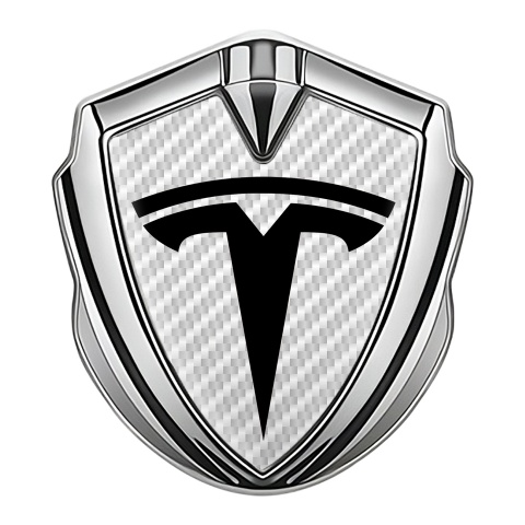 Tesla Emblem Logo Schriftzug Aufkleber Silbertonfarbe Weiss Carbon mit Grosses Logo