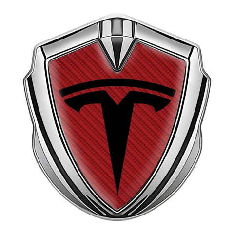 Tesla Seitenflugel Emblem Aufkleber Silbertonfarbe Rote Carbon mit Grosses Logo