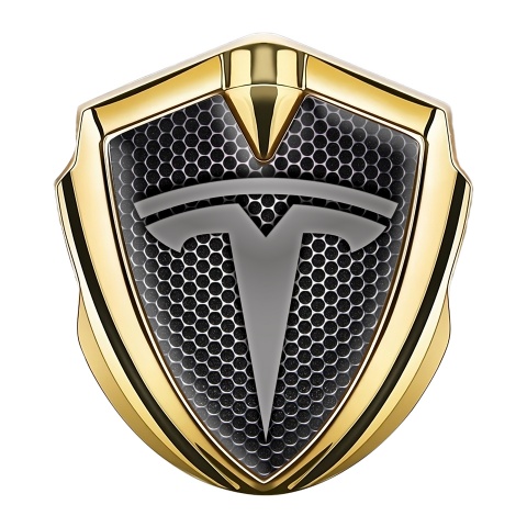 Tesla Emblem Abzeichen selbstklebend Goldtonfarbe Perforierter Stahl Variante
