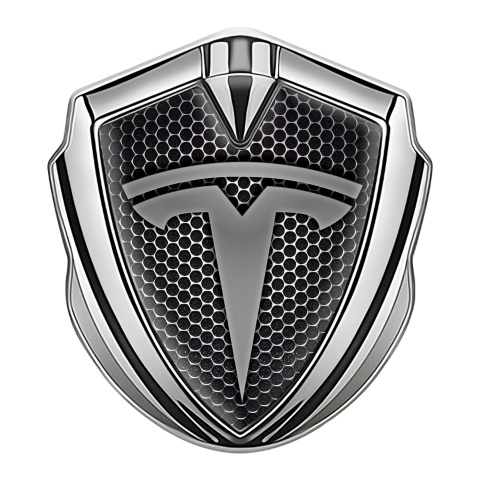 Tesla Emblem Abzeichen selbstklebend Silbertonfarbe Perforierter Stahl Variante