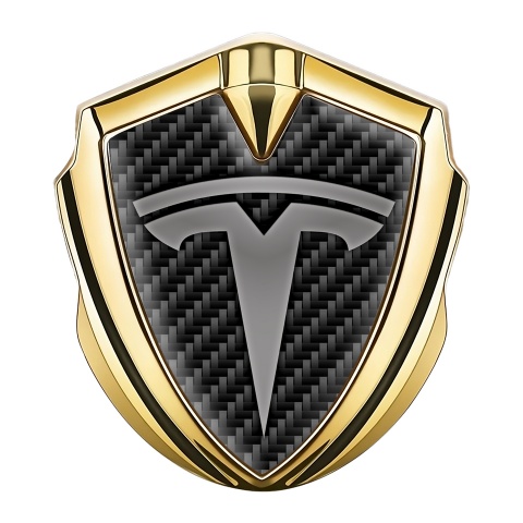 Tesla Emblem Auto Zeichen Goldtonfarbe Schwarz Kohlenstoff Variante