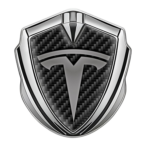 Tesla Emblem Auto Zeichen Silbertonfarbe Schwarz Kohlenstoff Variante