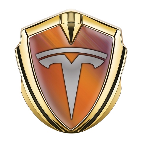Tesla Emblem Auto Zeichen Goldtonfarbe Orange Stil