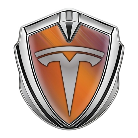 Tesla Emblem Auto Zeichen Silbertonfarbe Orange Stil