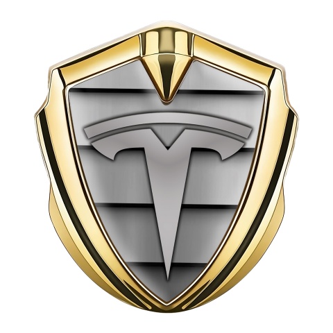 Tesla Selbstklebendes Metallaufkleber Emblem Goldtonfarbe Auto Gitter Stil