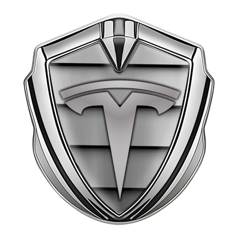 Tesla Selbstklebendes Metallaufkleber Emblem Silbertonfarbe Auto Gitter Stil