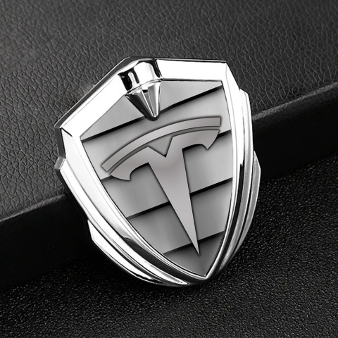 Tesla Selbstklebendes Metallaufkleber Emblem Silbertonfarbe Auto Gitter Stil