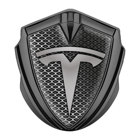 Tesla Emblem Logo Schriftzug Aufkleber Graphit Tonfarbe Industrie Mesh Stil