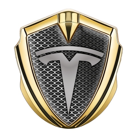 Tesla Emblem Logo Schriftzug Aufkleber Goldtonfarbe Industrie Mesh Stil
