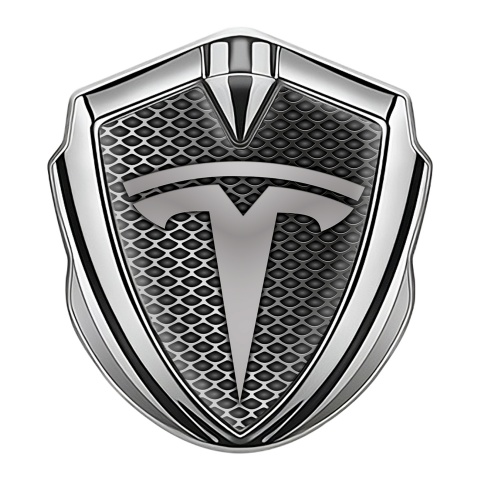 Tesla Emblem Logo Schriftzug Aufkleber Silbertonfarbe Industrie Mesh Stil