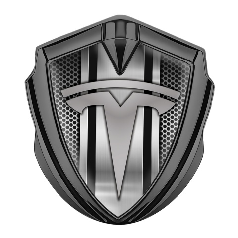 Tesla Seitenflugel Emblem Aufkleber Graphit Tonfarbe Grau Gitter Metal Panel Stil