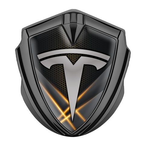 Tesla Emblem Abzeichen Graphit Tonfarbe Orange Lichter Stil