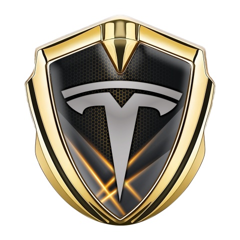 Tesla Emblem Abzeichen Goldtonfarbe Orange Lichter Stil