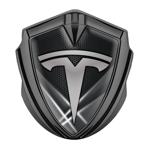 Tesla Emblem Abzeichen selbstklebend Graphit Tonfarbe Grau Lichter Stil