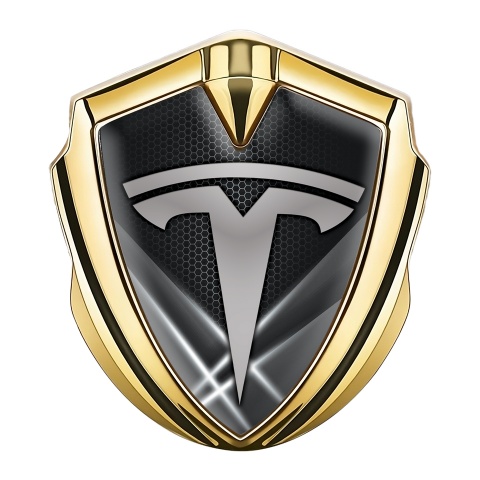 Tesla Emblem Abzeichen selbstklebend Goldtonfarbe Grau Lichter Stil