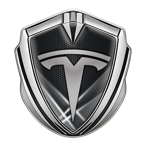 Tesla Emblem Abzeichen selbstklebend Silbertonfarbe Grau Lichter Stil
