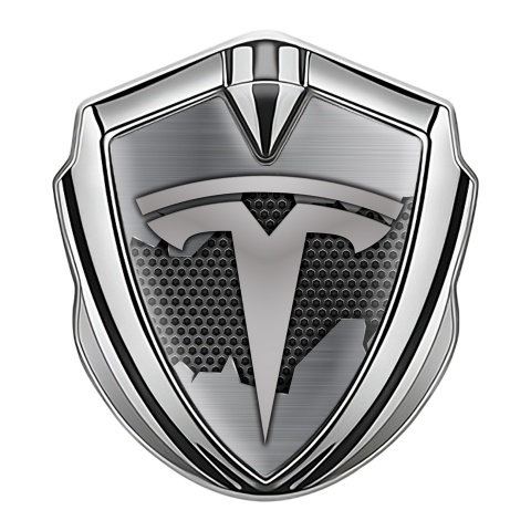 Tesla Emblem Aufkleber Autozubehor Silbertonfarbe Zerrissene Basis Stil