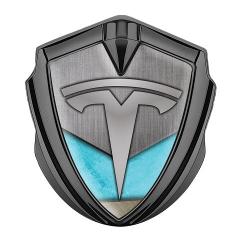 Tesla Selbstklebendes Metallaufkleber Emblem Graphit Tonfarbe Grau Blau Stil