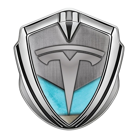 Tesla Selbstklebendes Metallaufkleber Emblem Silbertonfarbe Grau Blau Stil