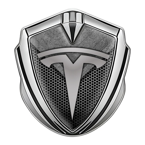 Tesla Emblem Abzeichen Silbertonfarbe Mesh mit Asphalt Stil