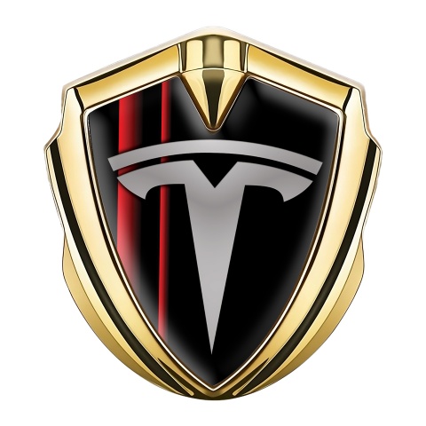 Tesla Emblem Auto Zeichen Goldtonfarbe Schwarz Basis mit Rote Linien stil
