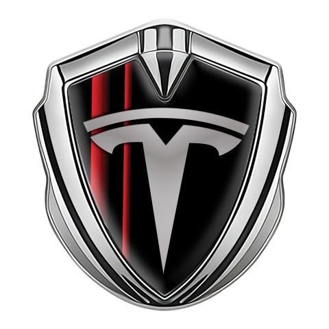 Tesla Emblem Auto Zeichen Silbertonfarbe Schwarz Basis mit Rote Linien stil