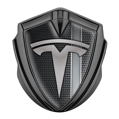 Tesla Emblem Logo Schriftzug Aufkleber Graphit Tonfarbe Grau Carbon mit Grau Band Stil
