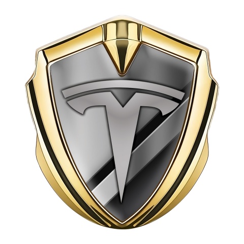 Tesla Seitenflugel Emblem Aufkleber Goldtonfarbe Diagonale Details Stil