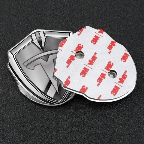 Tesla Seitenflugel Emblem Aufkleber Silbertonfarbe Diagonale Details Stil