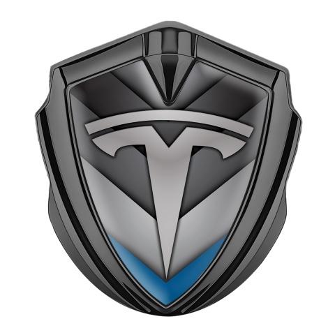 Tesla Abzeichen selbstklebend Graphit Tonfarbe Grau Blau V Form Basis Stil