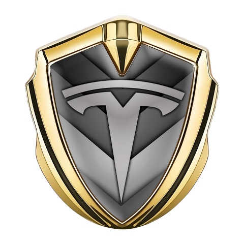 Tesla Emblem Abzeichen selbstklebend Goldtonfarbe Grau V Form Stil