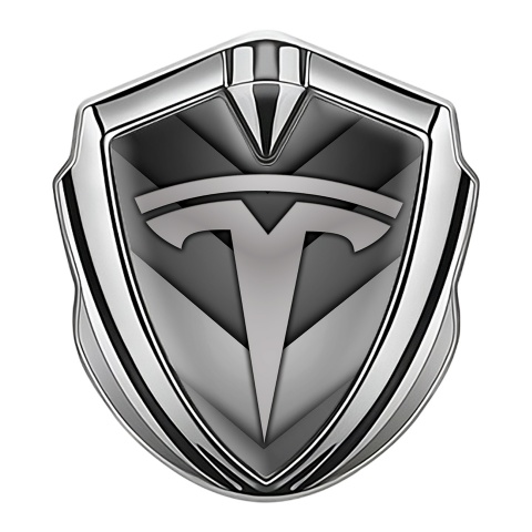Tesla Emblem Abzeichen selbstklebend Silbertonfarbe Grau V Form Stil