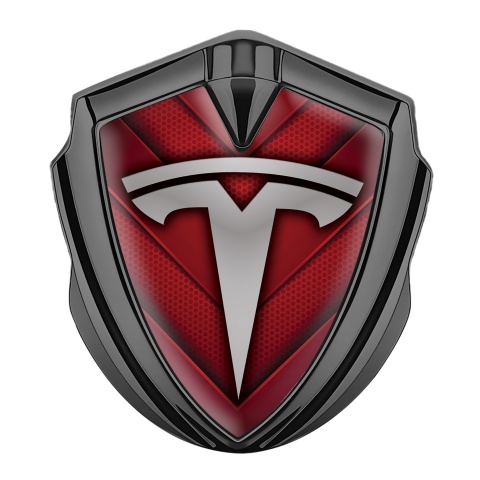 Tesla Emblem Abzeichen selbstklebend Graphit Tonfarbe Rote V Form Elemente Stil
