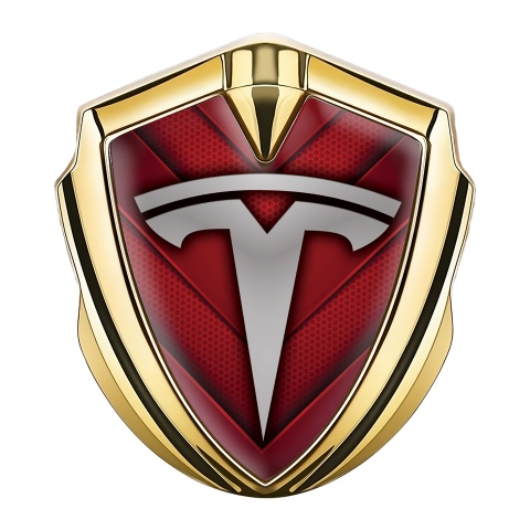 Tesla Emblem Abzeichen selbstklebend Goldtonfarbe Rote V Form Elemente Stil