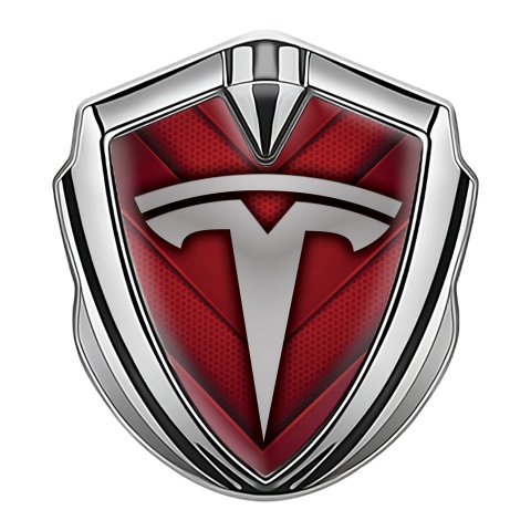 Tesla Emblem Abzeichen selbstklebend Silbertonfarbe Rote V Form Elemente Stil