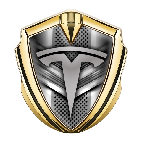 Tesla Emblem Abzeichen selbstklebend Goldtonfarbe Metall Ornamente Stil