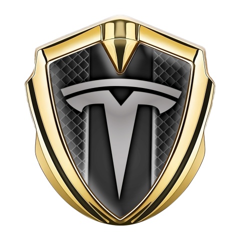 Tesla Emblem Aufkleber Autozubehor Goldtonfarbe Schwarz Mesh Stil